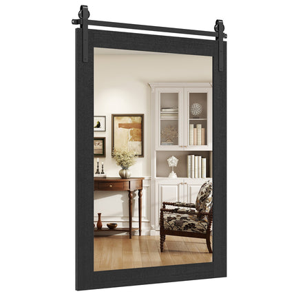 Rustic Wood Frame Barn Door Style Farmhouse Wall Mirror