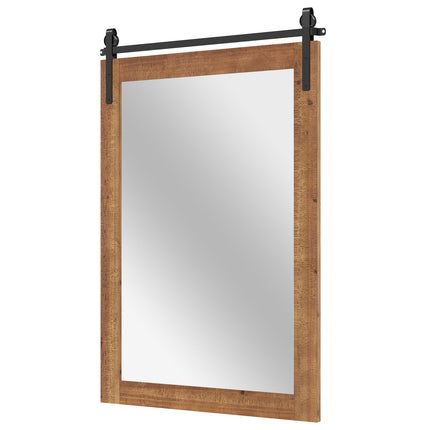 Rustic Wood Frame Barn Door Style Farmhouse Wall Mirror