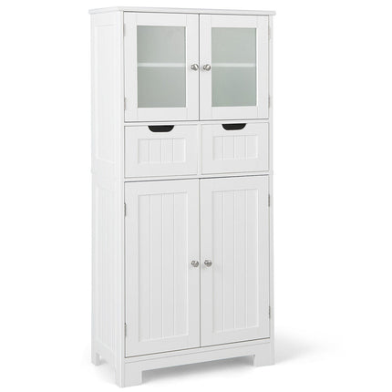 3 Tier Freee-Standing Bathroom Cabinet with 2 Drawers and Glass Doors