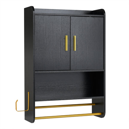 Wall Mounted Bathroom Cabinet with Towel Bars - Black