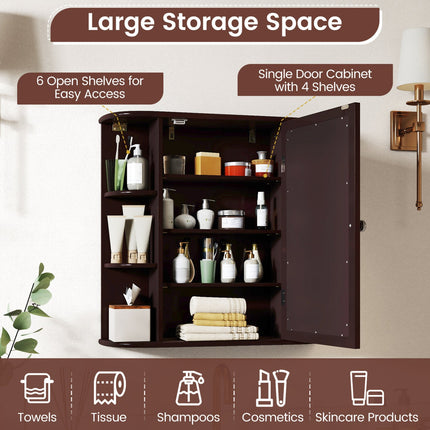 Bathroom Wall Cabinet with Mirror Door and Adjustable Shelves