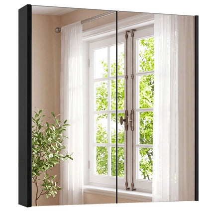 Wall Cabinet with 2 Mirrored Doors - Black