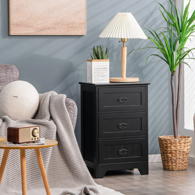 Farmhouse Nightstand with 3 Storage Drawers and Handles