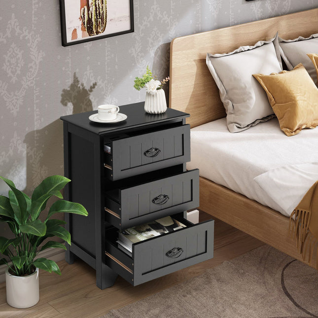 Farmhouse Nightstand with 3 Storage Drawers and Handles