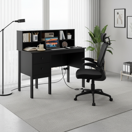 Black 48 inch Computer Desk and Ergonomic Mesh Office Chair Bundle for Home Office