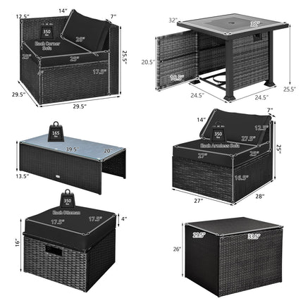 9 Pieces Patio Furniture Set with 32‚Äù Fire Pit Table and 50000 BTU Square Propane Fire Pit
