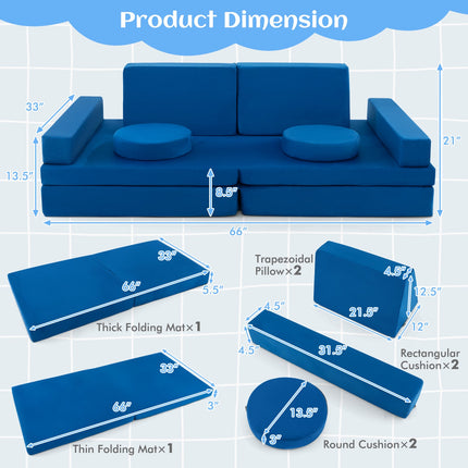 10-Piece Kids Play Couch Sofa with Portable Handle