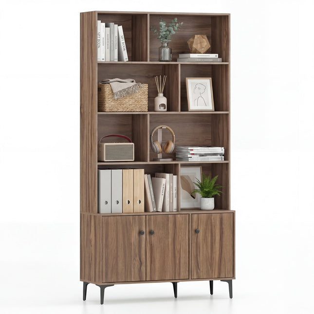 Bookshelf with 3 Doors and 2 Anti-Tipping Kits for Home Office