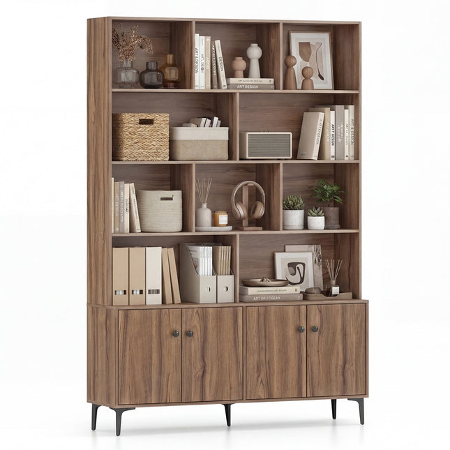 Bookshelf with 4 Doors and 2 Anti-Tipping Kits for Home Office