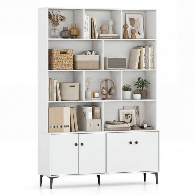 Bookshelf with 4 Doors and 2 Anti-Tipping Kits for Home Office