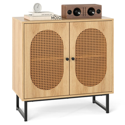 Buffet Cabinet Rattan Storage Cabinet with 2 Doors and Adjustable Shelf