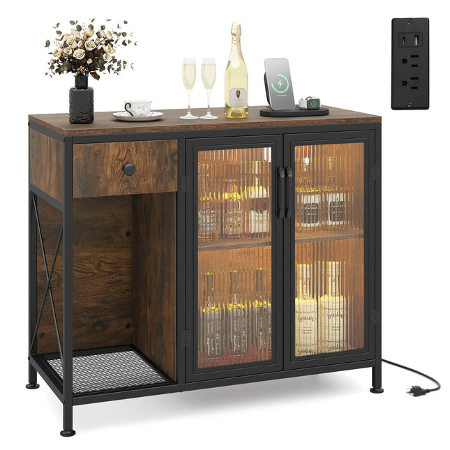 Buffet Sideboard with Doors Power Outlets and LED Light