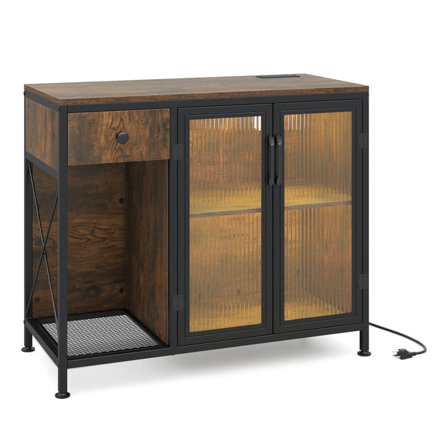 Buffet Sideboard with Doors Power Outlets and LED Light