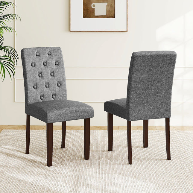 Button Tufted Fabric Upholstered Wooden Dining Chair Set of 2 with High Curved Back
