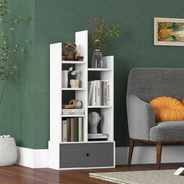7-Tier Open-Back Bookshelf with Drawer