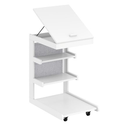 C-shaped End Table with Wheels and Adjustable Desktop for Sofa Couch Bedside