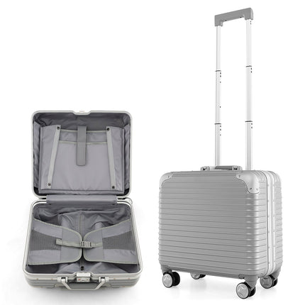 16 Inch Under-seat Carry On Luggage with Spinner Wheels and Laptop Compartment-Sliver