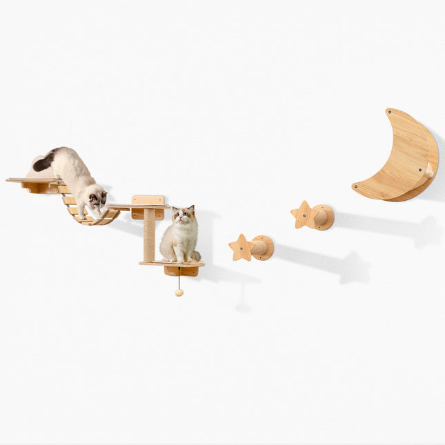 Cat Wall Furniture Set Kitten Wall Mounted Shelves with Hammock-Natural