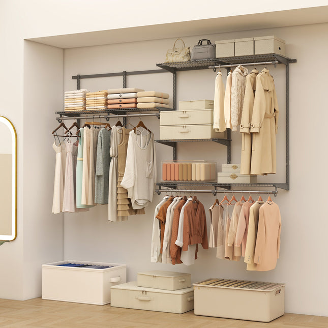 Closet System 4-8 FT Wall-Mounted Closet Shelves and Rod