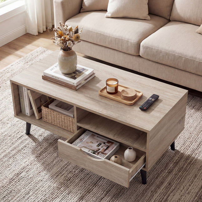 Coffee Table with Storage Rustic Rectangle Center Table