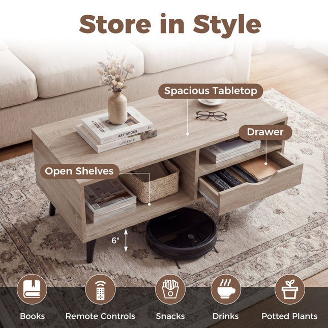 Coffee Table with Storage Rustic Rectangle Center Table