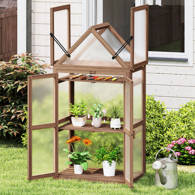 Cold Frame Mini Wooden Greenhouse for Vegetable and Flower-Brown