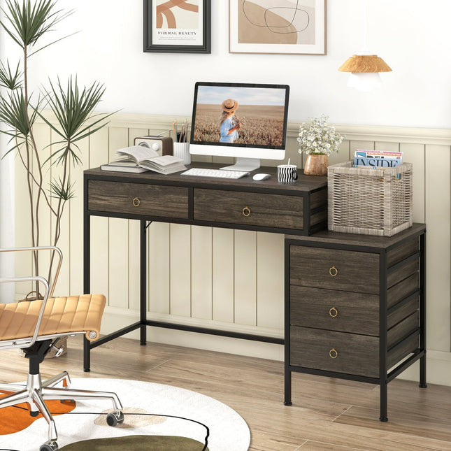 Computer Desk with 5 Drawers Home Office Desk with Side File Cabinet