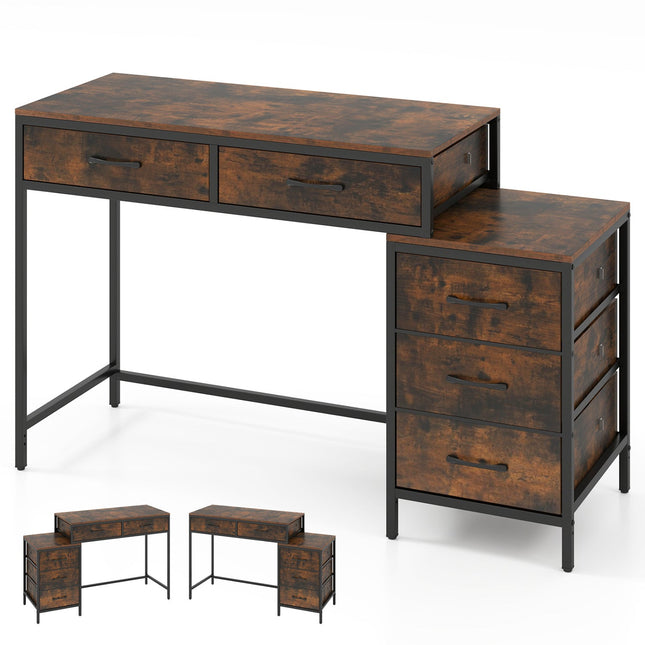 Computer Desk with 5 Drawers and Printer Stand for Bedroom and Small Spaces