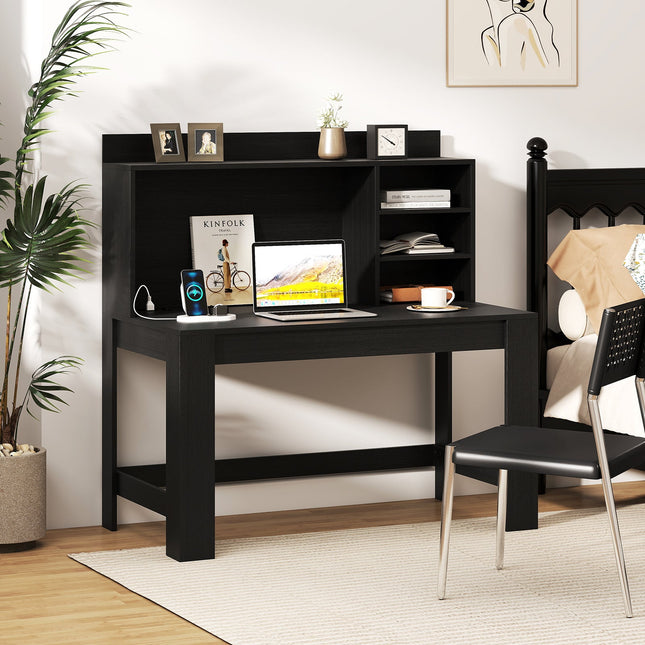 Modern Computer Desk with Hutch and Storage Shelves