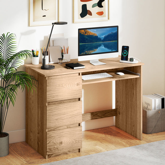 Computer Desk with Power Outlet Keyboard Tray and 3 Large Drawers