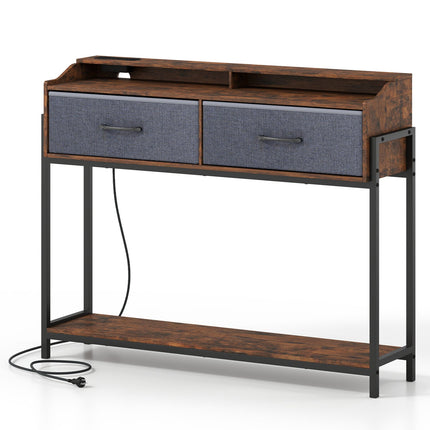 Console Table with Charging Station & 2 Drawers 110cm