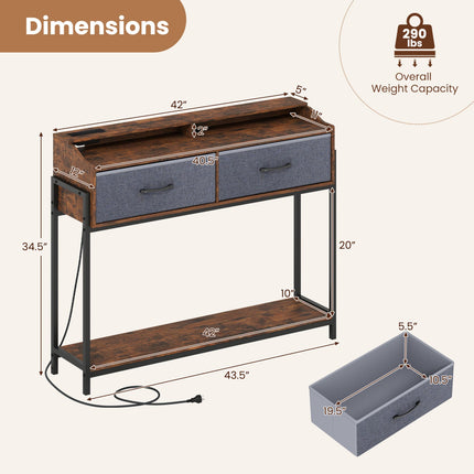 Console Table with Charging Station & 2 Drawers 110cm