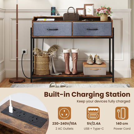 Console Table with Charging Station & 2 Drawers 110cm