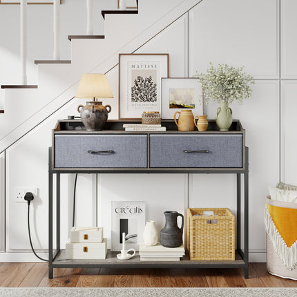 Console Table with Charging Station & 2 Drawers 110cm