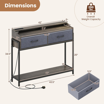 Console Table with Charging Station & 2 Drawers 110cm
