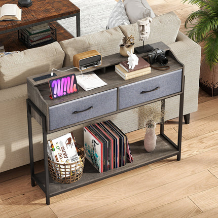 Console Table with Charging Station & 2 Drawers 110cm