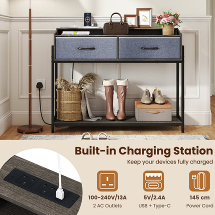 Console Table with Charging Station & 2 Drawers 110cm