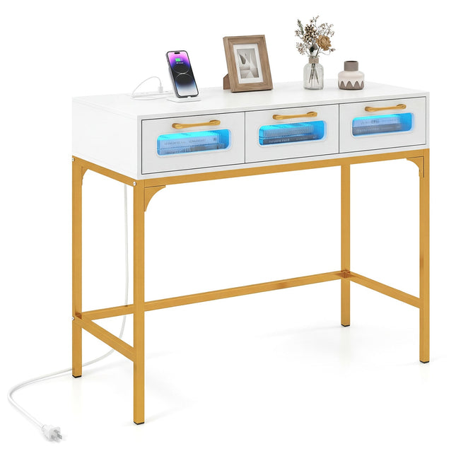 Console Table with LED Lighting and Charging Station for Living Room and Hallway