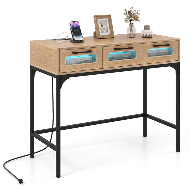 Console Table with LED Lighting and Charging Station for Living Room and Hallway