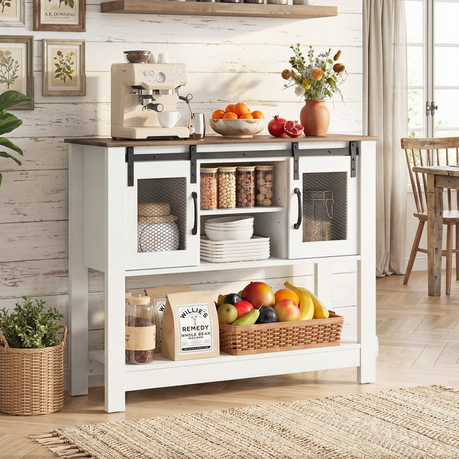 Console Table with Sliding Barn Doors and Storage Cabinets