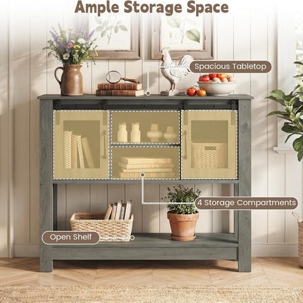 Console Table with Sliding Barn Doors and Storage - Gray