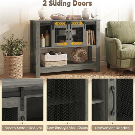 Console Table with Sliding Barn Doors and Storage - Gray