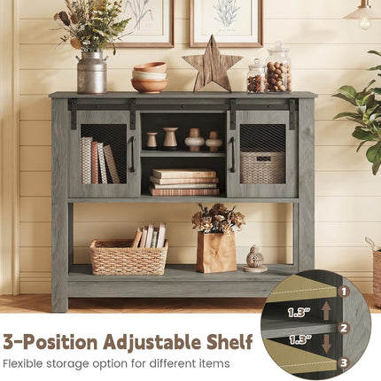 Console Table with Sliding Barn Doors and Storage - Gray
