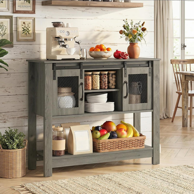 Console Table with Sliding Barn Doors and Storage - Gray