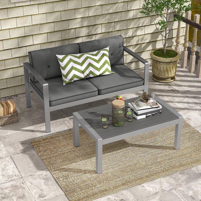 Contemporary 2-Person Sofa Chair with WPC Armrests for Balcony Backyard Porch