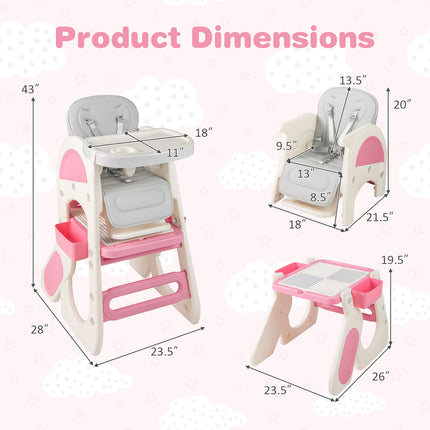 Convertible Baby High Chair with Double-layer Tray and Adjustable Backrest