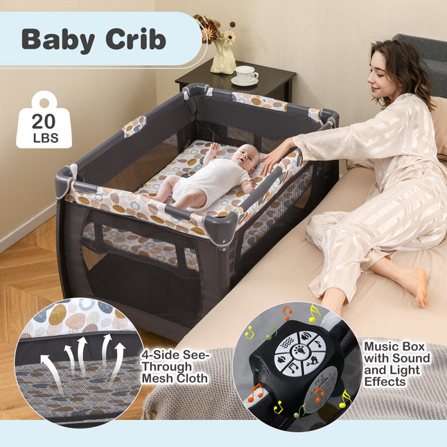 4-in-1 Convertible Portable Baby Playard Newborn Napper with Music and Toys