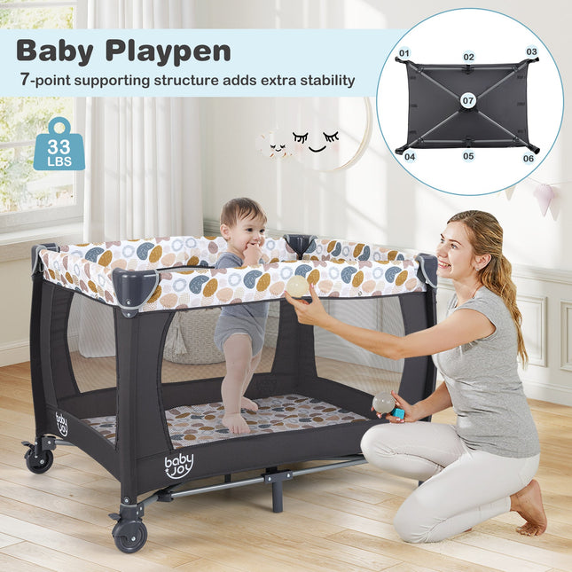 4-in-1 Convertible Portable Baby Playard Newborn Napper with Music and Toys