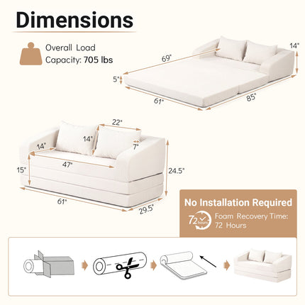 Corduroy Loveseat Sleeper Sofa with Removable Cushions