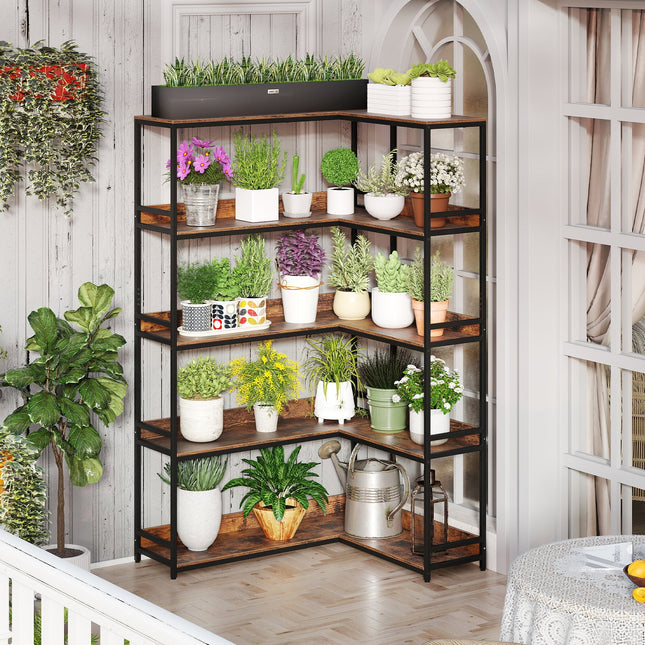Corner Bookshelf 5-Tier L-Shaped Bookcase Etagere Bookshelf with Metal Frame